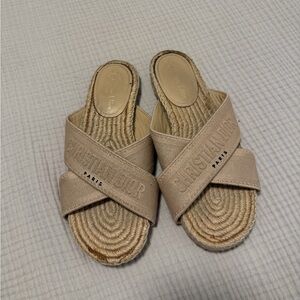 Dior Beige Canvas Espadrille Slide Sandals